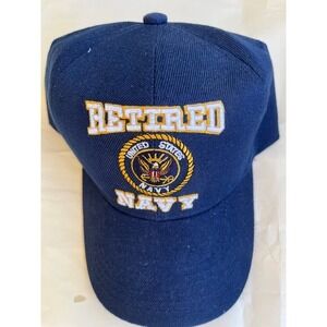 United States Navy Retired Baseball Cap Hat Navy Blue Embroidered Adjustable Men